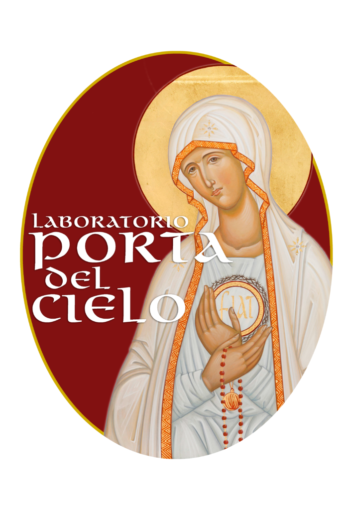 Logo, Laboratorio Porta del Cielo scritto in centro e una rappresentazione della Madonna di Fatima