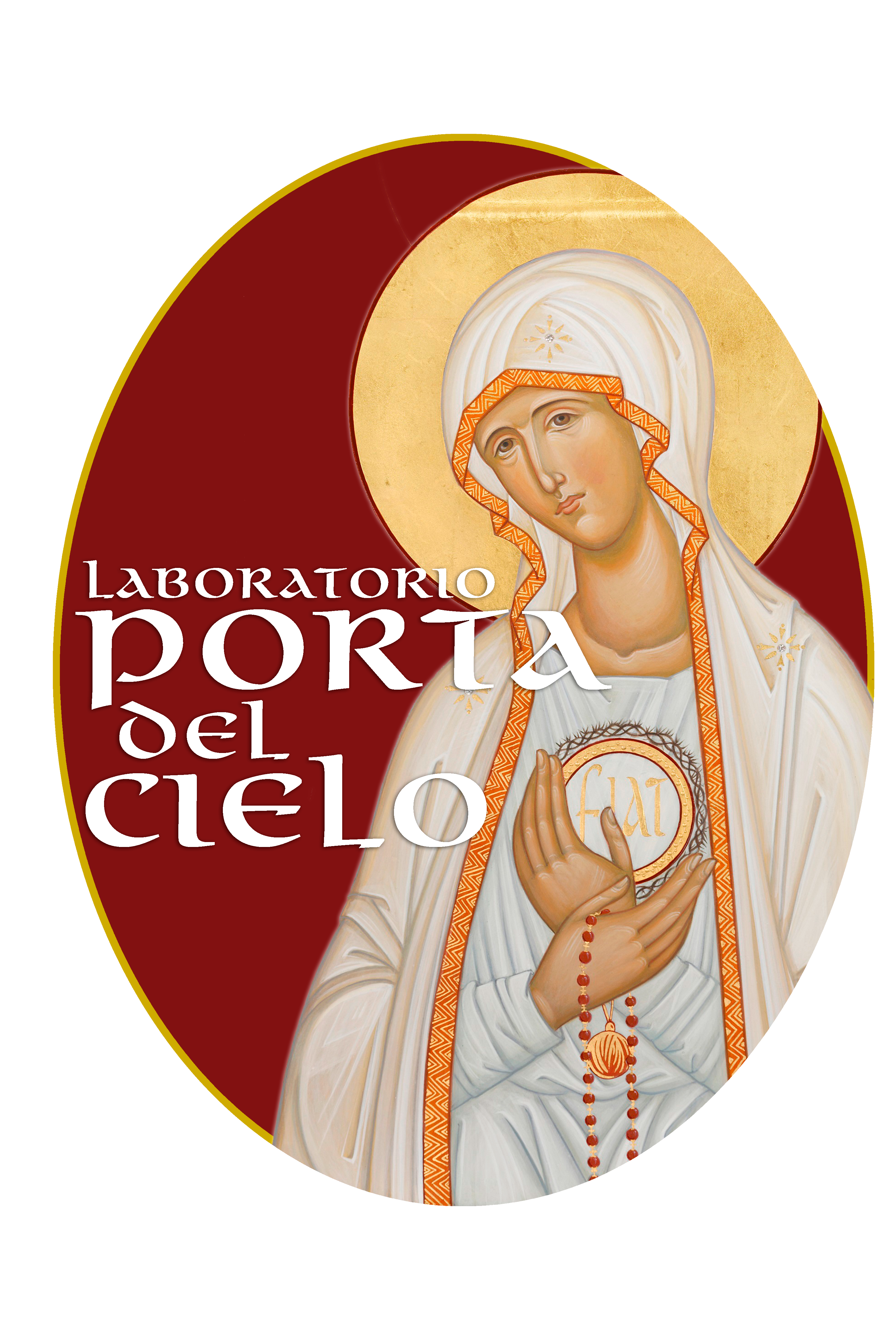 Logo, Laboratorio Porta del Cielo scritto in centro e una rappresentazione della Madonna di Fatima